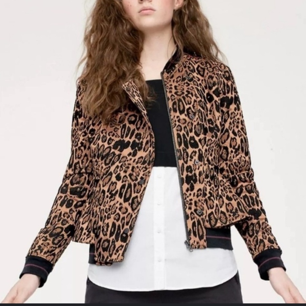TROUVÉ BY NORDSTROM ANIMAL PRINT CROPPED COLLEGIATE MOTO JACKET NEW TAGS